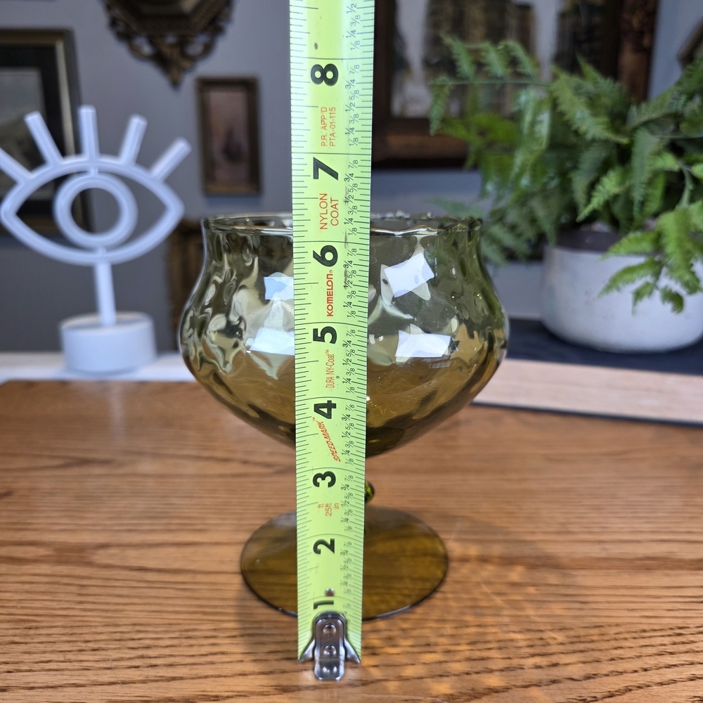 Vintage Indiana Glass Olive Green Thumbprint Pedestal Bowl MCM Candy Dish 6" - Picture 8 of 9